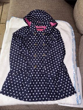 London Fog Girls Navy Polka Dot Hooded Coat